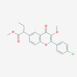 molecular formula C21H19ClO5 B067186 Methyl 2-(4-chlorophenyl)-alpha-ethyl-3-methoxy-4-oxo-4H-1-benzopyran-6-acetate CAS No. 173469-85-7