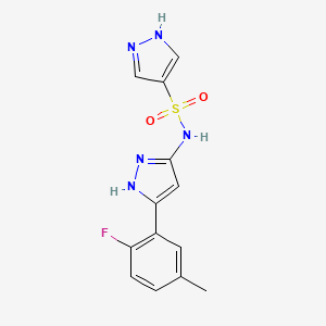 molecular formula C13H12FN5O2S B6718768 N-[5-(2-fluoro-5-methylphenyl)-1H-pyrazol-3-yl]-1H-pyrazole-4-sulfonamide 