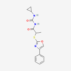 molecular formula C16H17N3O3S B6718812 N-(cyclopropylcarbamoyl)-2-[(4-phenyl-1,3-oxazol-2-yl)sulfanyl]propanamide 