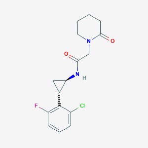 molecular formula C16H18ClFN2O2 B6718907 N-[(1R,2S)-2-(2-chloro-6-fluorophenyl)cyclopropyl]-2-(2-oxopiperidin-1-yl)acetamide 