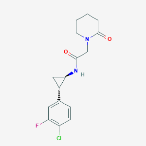 molecular formula C16H18ClFN2O2 B6718941 N-[(1R,2S)-2-(4-chloro-3-fluorophenyl)cyclopropyl]-2-(2-oxopiperidin-1-yl)acetamide 