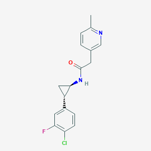 molecular formula C17H16ClFN2O B6718947 N-[(1R,2S)-2-(4-chloro-3-fluorophenyl)cyclopropyl]-2-(6-methylpyridin-3-yl)acetamide 
