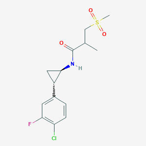 molecular formula C14H17ClFNO3S B6718970 N-[(1R,2S)-2-(4-chloro-3-fluorophenyl)cyclopropyl]-2-methyl-3-methylsulfonylpropanamide 