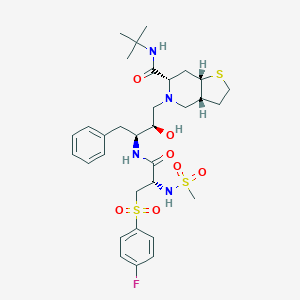 molecular formula C32H45FN4O7S3 B067191 Thieno(3,2-c)pyridine-6-carboxamide, N-(1,1-dimethylethyl)-5-(3-((3-((4-fluorophenyl)sulfonyl)-2-((methylsulfonyl)amino)-1-oxopropyl)amino)-2-hydroxy-4-phenylbutyl)octahydro-, (3aR-(3aalpha,5(2R*,3S*(S*)),6beta,7aalpha))- CAS No. 169168-43-8