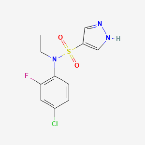 molecular formula C11H11ClFN3O2S B6719255 N-(4-chloro-2-fluorophenyl)-N-ethyl-1H-pyrazole-4-sulfonamide 