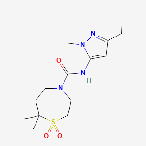 molecular formula C14H24N4O3S B6719500 N-(5-ethyl-2-methylpyrazol-3-yl)-7,7-dimethyl-1,1-dioxo-1,4-thiazepane-4-carboxamide 