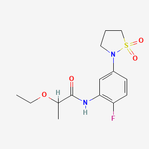 molecular formula C14H19FN2O4S B6720154 N-[5-(1,1-dioxo-1,2-thiazolidin-2-yl)-2-fluorophenyl]-2-ethoxypropanamide 