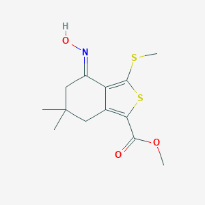 molecular formula C13H17NO3S2 B067202 Methyl 4-hydroxyimino-6,6-dimethyl-3-(methylthio)-4,5,6,7-tetrahydrobenzo[c]thiophene-1-carboxylate CAS No. 175202-59-2