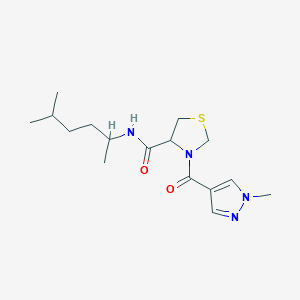 molecular formula C16H26N4O2S B6720253 N-(5-methylhexan-2-yl)-3-(1-methylpyrazole-4-carbonyl)-1,3-thiazolidine-4-carboxamide 