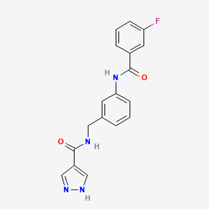 molecular formula C18H15FN4O2 B6720632 N-[[3-[(3-fluorobenzoyl)amino]phenyl]methyl]-1H-pyrazole-4-carboxamide 