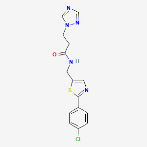 molecular formula C15H14ClN5OS B6720676 N-[[2-(4-chlorophenyl)-1,3-thiazol-5-yl]methyl]-3-(1,2,4-triazol-1-yl)propanamide 