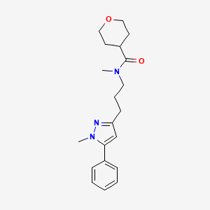 molecular formula C20H27N3O2 B6720944 N-methyl-N-[3-(1-methyl-5-phenylpyrazol-3-yl)propyl]oxane-4-carboxamide 