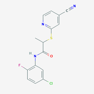 molecular formula C15H11ClFN3OS B6721530 N-(5-chloro-2-fluorophenyl)-2-(4-cyanopyridin-2-yl)sulfanylpropanamide 