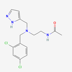 molecular formula C15H18Cl2N4O B6721545 N-[2-[(2,4-dichlorophenyl)methyl-(1H-pyrazol-5-ylmethyl)amino]ethyl]acetamide 