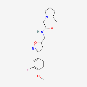molecular formula C18H24FN3O3 B6721927 N-[[3-(3-fluoro-4-methoxyphenyl)-4,5-dihydro-1,2-oxazol-5-yl]methyl]-2-(2-methylpyrrolidin-1-yl)acetamide 