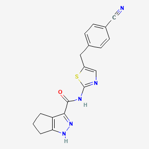 molecular formula C18H15N5OS B6721962 N-[5-[(4-cyanophenyl)methyl]-1,3-thiazol-2-yl]-1,4,5,6-tetrahydrocyclopenta[c]pyrazole-3-carboxamide 