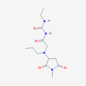 molecular formula C13H22N4O4 B6722044 N-(ethylcarbamoyl)-2-[(1-methyl-2,5-dioxopyrrolidin-3-yl)-propylamino]acetamide 