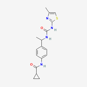 molecular formula C17H20N4O2S B6722417 N-[4-[1-[(4-methyl-1,3-thiazol-2-yl)carbamoylamino]ethyl]phenyl]cyclopropanecarboxamide 