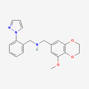 molecular formula C20H21N3O3 B6724188 N-[(5-methoxy-2,3-dihydro-1,4-benzodioxin-7-yl)methyl]-1-(2-pyrazol-1-ylphenyl)methanamine 