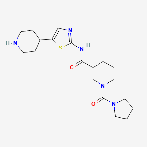 molecular formula C19H29N5O2S B6725582 N-(5-piperidin-4-yl-1,3-thiazol-2-yl)-1-(pyrrolidine-1-carbonyl)piperidine-3-carboxamide 
