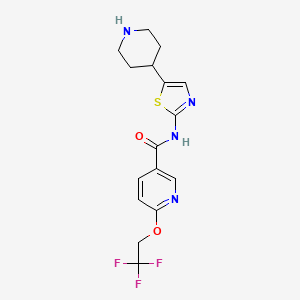 molecular formula C16H17F3N4O2S B6725614 N-(5-piperidin-4-yl-1,3-thiazol-2-yl)-6-(2,2,2-trifluoroethoxy)pyridine-3-carboxamide 