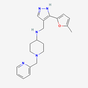 molecular formula C20H25N5O B6726179 N-[[5-(5-methylfuran-2-yl)-1H-pyrazol-4-yl]methyl]-1-(pyridin-2-ylmethyl)piperidin-4-amine 