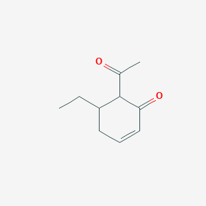 molecular formula C10H14O2 B067265 6-Acetyl-5-ethylcyclohex-2-en-1-one CAS No. 182866-45-1