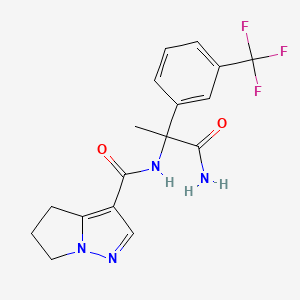 molecular formula C17H17F3N4O2 B6727644 N-[1-amino-1-oxo-2-[3-(trifluoromethyl)phenyl]propan-2-yl]-5,6-dihydro-4H-pyrrolo[1,2-b]pyrazole-3-carboxamide 