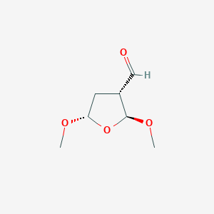 molecular formula C7H12O4 B067308 (2S,3R,5S)-2,5-Dimethoxyoxolane-3-carbaldehyde CAS No. 159551-34-5