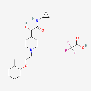 molecular formula C21H35F3N2O5 B6743709 N-cyclopropyl-2-hydroxy-2-[1-[2-(2-methylcyclohexyl)oxyethyl]piperidin-4-yl]acetamide;2,2,2-trifluoroacetic acid 