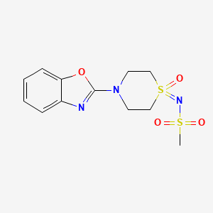molecular formula C12H15N3O4S2 B6747052 N-[4-(1,3-benzoxazol-2-yl)-1-oxo-1,4-thiazinan-1-ylidene]methanesulfonamide 