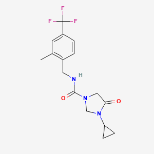 molecular formula C16H18F3N3O2 B6747156 3-cyclopropyl-N-[[2-methyl-4-(trifluoromethyl)phenyl]methyl]-4-oxoimidazolidine-1-carboxamide 