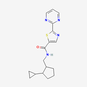 molecular formula C17H20N4OS B6747244 N-[(2-cyclopropylcyclopentyl)methyl]-2-pyrimidin-2-yl-1,3-thiazole-5-carboxamide 
