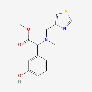 molecular formula C14H16N2O3S B6750991 Methyl 2-(3-hydroxyphenyl)-2-[methyl(1,3-thiazol-4-ylmethyl)amino]acetate 