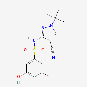 molecular formula C14H15FN4O3S B6751160 N-(1-tert-butyl-4-cyanopyrazol-3-yl)-3-fluoro-5-hydroxybenzenesulfonamide 
