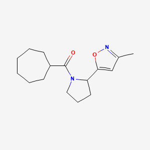 molecular formula C16H24N2O2 B6751639 Cycloheptyl-[2-(3-methyl-1,2-oxazol-5-yl)pyrrolidin-1-yl]methanone 
