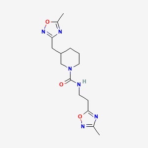 molecular formula C15H22N6O3 B6751979 N-[2-(3-methyl-1,2,4-oxadiazol-5-yl)ethyl]-3-[(5-methyl-1,2,4-oxadiazol-3-yl)methyl]piperidine-1-carboxamide 