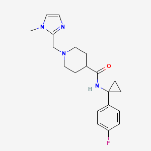 molecular formula C20H25FN4O B6752003 N-[1-(4-fluorophenyl)cyclopropyl]-1-[(1-methylimidazol-2-yl)methyl]piperidine-4-carboxamide 