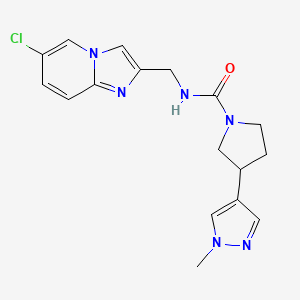 molecular formula C17H19ClN6O B6752943 N-[(6-chloroimidazo[1,2-a]pyridin-2-yl)methyl]-3-(1-methylpyrazol-4-yl)pyrrolidine-1-carboxamide 