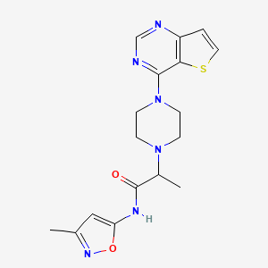 molecular formula C17H20N6O2S B6753712 N-(3-methyl-1,2-oxazol-5-yl)-2-(4-thieno[3,2-d]pyrimidin-4-ylpiperazin-1-yl)propanamide 