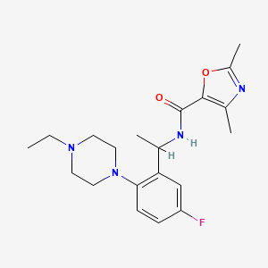 molecular formula C20H27FN4O2 B6753971 N-[1-[2-(4-ethylpiperazin-1-yl)-5-fluorophenyl]ethyl]-2,4-dimethyl-1,3-oxazole-5-carboxamide 