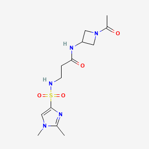 molecular formula C13H21N5O4S B6754613 N-(1-acetylazetidin-3-yl)-3-[(1,2-dimethylimidazol-4-yl)sulfonylamino]propanamide 