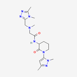 molecular formula C18H28N8O2 B6754633 N-[1-(2,5-dimethylpyrazol-3-yl)-2-oxopiperidin-3-yl]-2-[(4,5-dimethyl-1,2,4-triazol-3-yl)methyl-methylamino]acetamide 