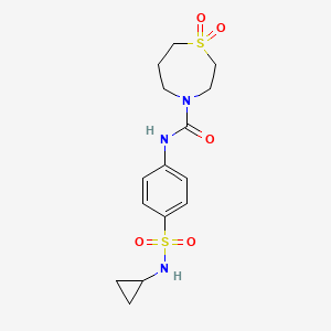 molecular formula C15H21N3O5S2 B6754886 N-[4-(cyclopropylsulfamoyl)phenyl]-1,1-dioxo-1,4-thiazepane-4-carboxamide 