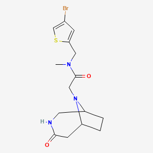 molecular formula C15H20BrN3O2S B6755228 N-[(4-bromothiophen-2-yl)methyl]-N-methyl-2-(4-oxo-3,9-diazabicyclo[4.2.1]nonan-9-yl)acetamide 