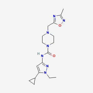 molecular formula C17H25N7O2 B6755585 N-(5-cyclopropyl-1-ethylpyrazol-3-yl)-4-[(3-methyl-1,2,4-oxadiazol-5-yl)methyl]piperazine-1-carboxamide 