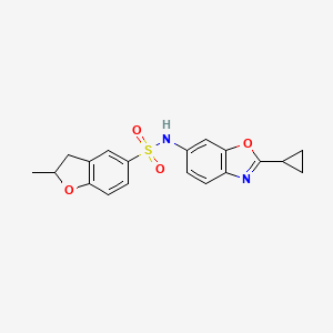 molecular formula C19H18N2O4S B6755735 N-(2-cyclopropyl-1,3-benzoxazol-6-yl)-2-methyl-2,3-dihydro-1-benzofuran-5-sulfonamide 