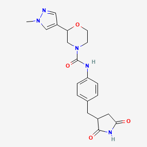 molecular formula C20H23N5O4 B6755935 N-[4-[(2,5-dioxopyrrolidin-3-yl)methyl]phenyl]-2-(1-methylpyrazol-4-yl)morpholine-4-carboxamide 