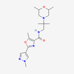 molecular formula C19H29N5O3 B6756023 N-[2-(2,6-dimethylmorpholin-4-yl)-2-methylpropyl]-5-methyl-2-(1-methylpyrazol-4-yl)-1,3-oxazole-4-carboxamide 