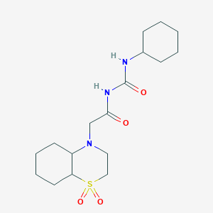 molecular formula C17H29N3O4S B6756223 N-(cyclohexylcarbamoyl)-2-(1,1-dioxo-2,3,4a,5,6,7,8,8a-octahydrobenzo[b][1,4]thiazin-4-yl)acetamide 